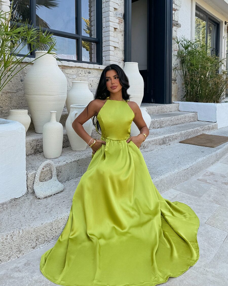 Maxi satenska haljina Anais - pistacija - Slika 1