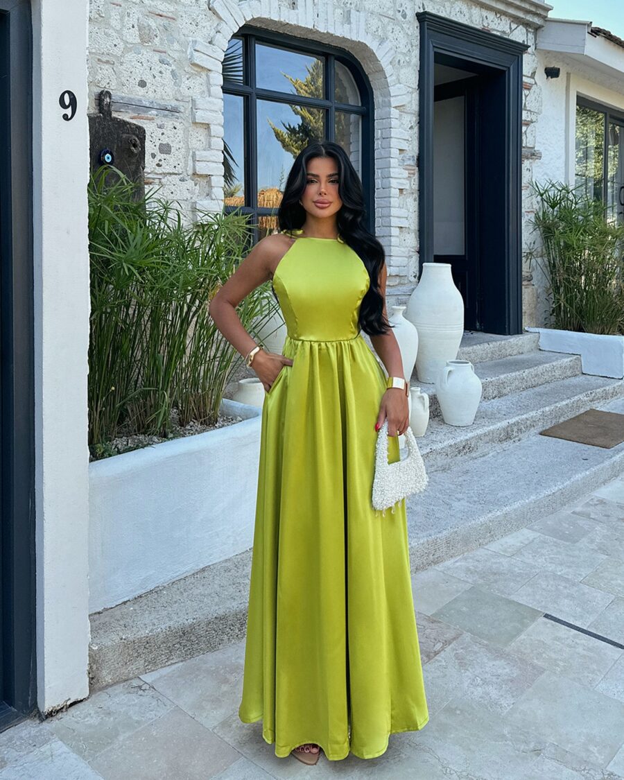 Maxi satenska haljina Anais - pistacija - Slika 2