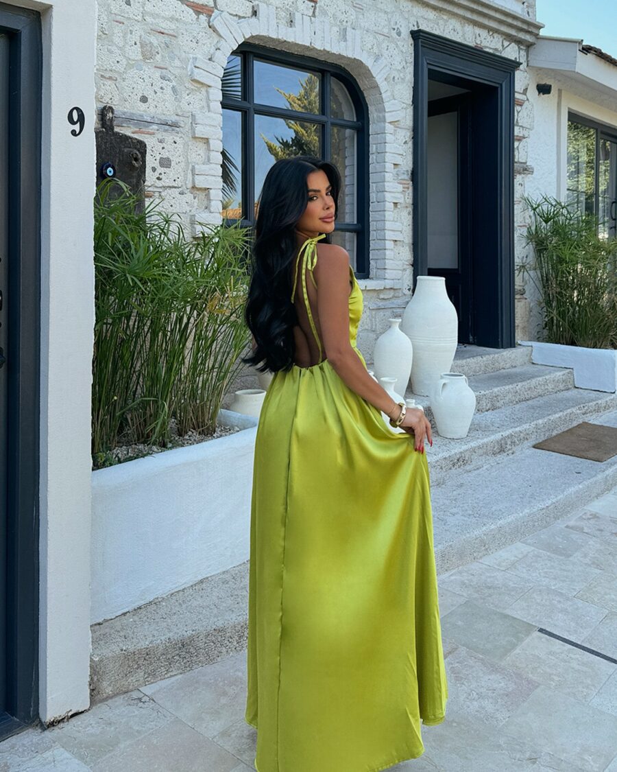 Maxi satenska haljina Anais - pistacija - Slika 3