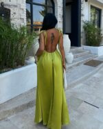 Maxi satenska haljina Anais - pistacija - Slika 4