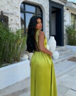 Maxi satenska haljina Anais - pistacija - Slika 5