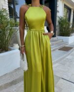 Maxi satenska haljina Anais - pistacija - Slika 6