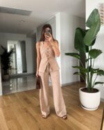 Dvodjelni laneni set Laurent - smeđi