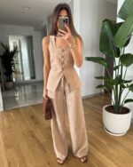 Dvodjelni laneni set Laurent - smeđi - Slika 3