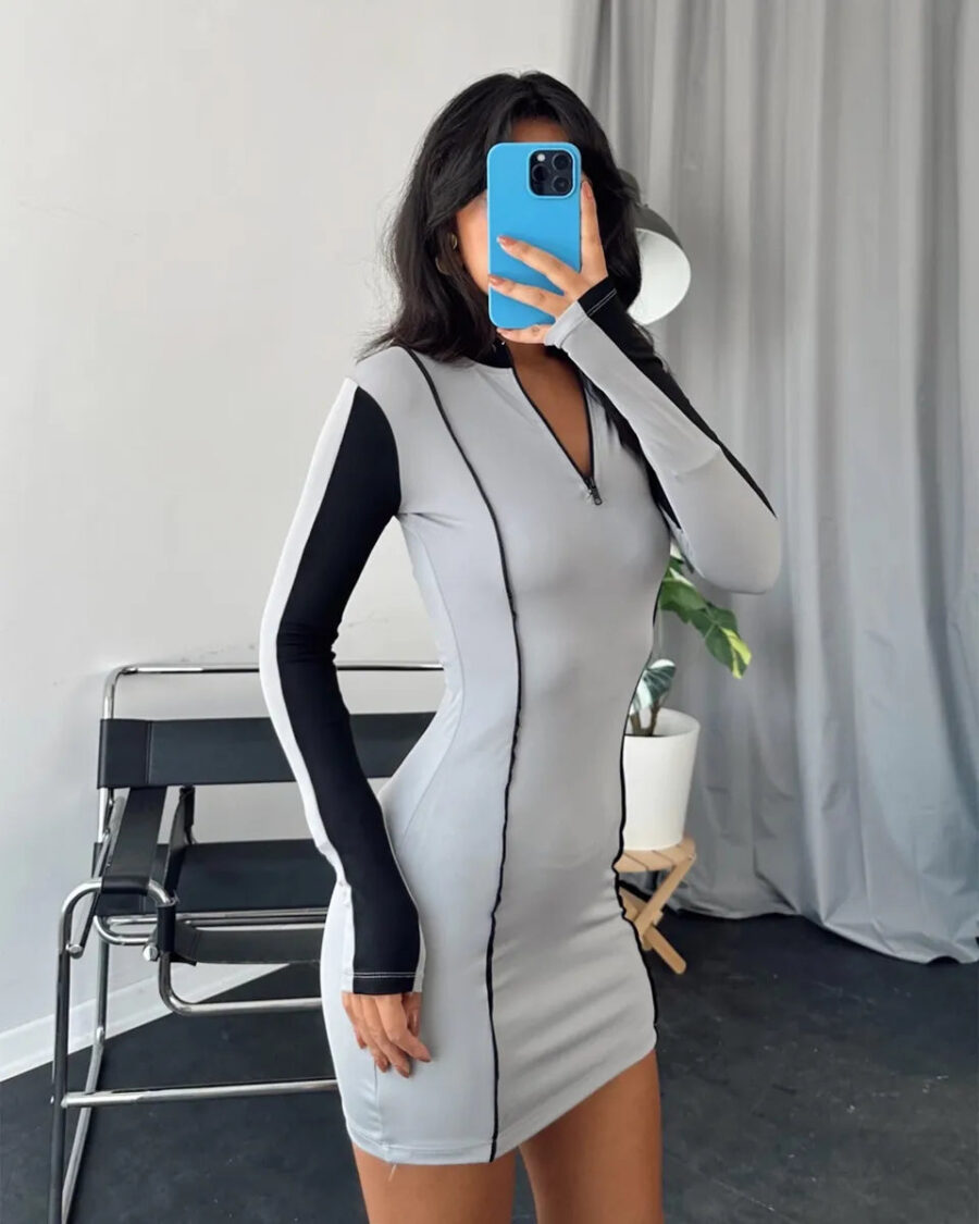 dfDNLAPnBk8Snkaygtiy_ Mini haljina sa zipperom Sasha - siva - Slika 1