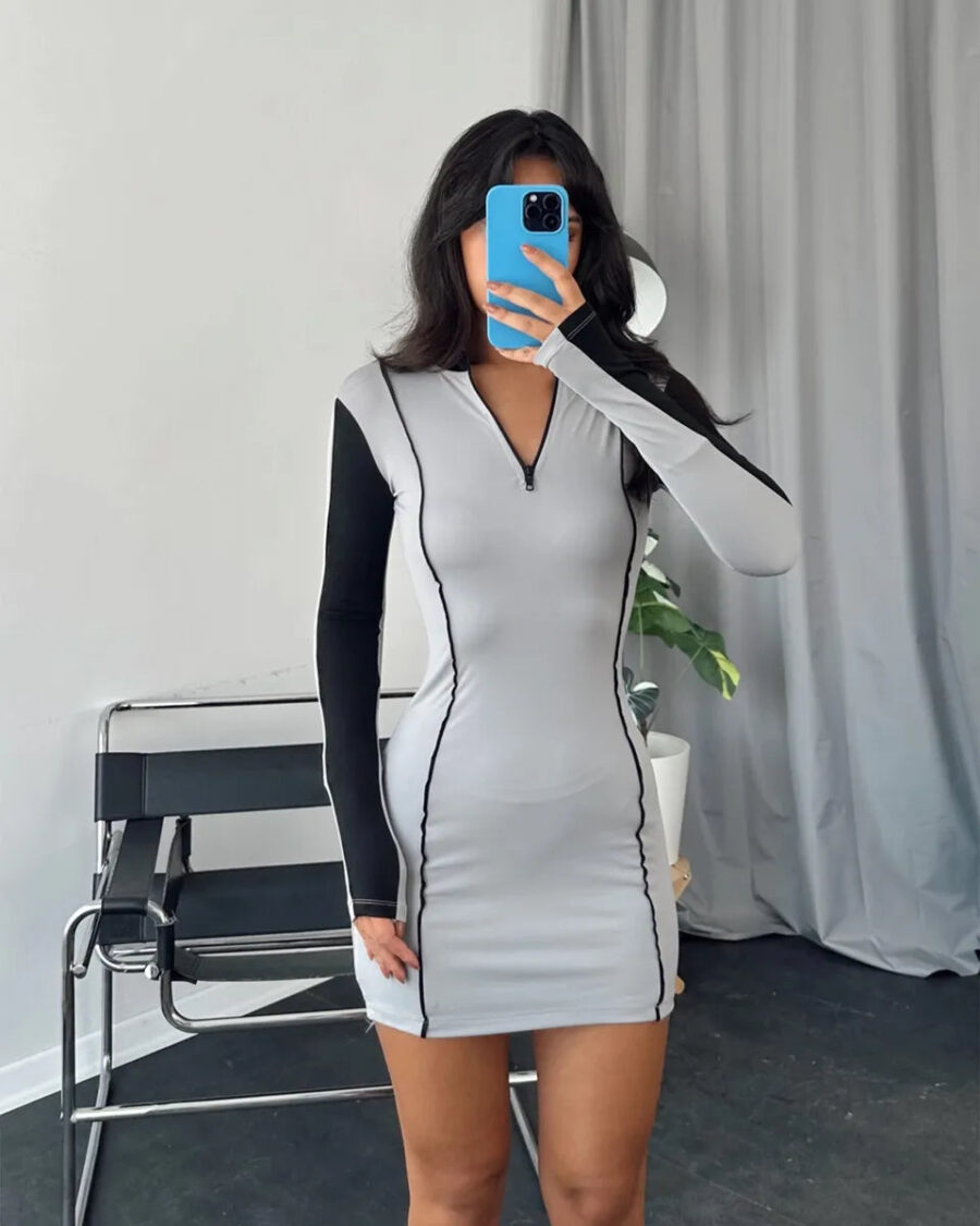 Mini haljina sa zipperom Sasha - siva - Slika 2