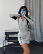 Mini haljina sa zipperom Sasha - siva - Slika 3