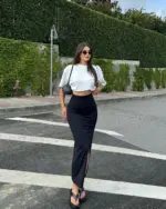 Midi suknja sa prorezom Petra - crna - Slika 6