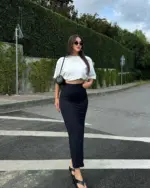 Midi suknja sa prorezom Petra - crna - Slika 2