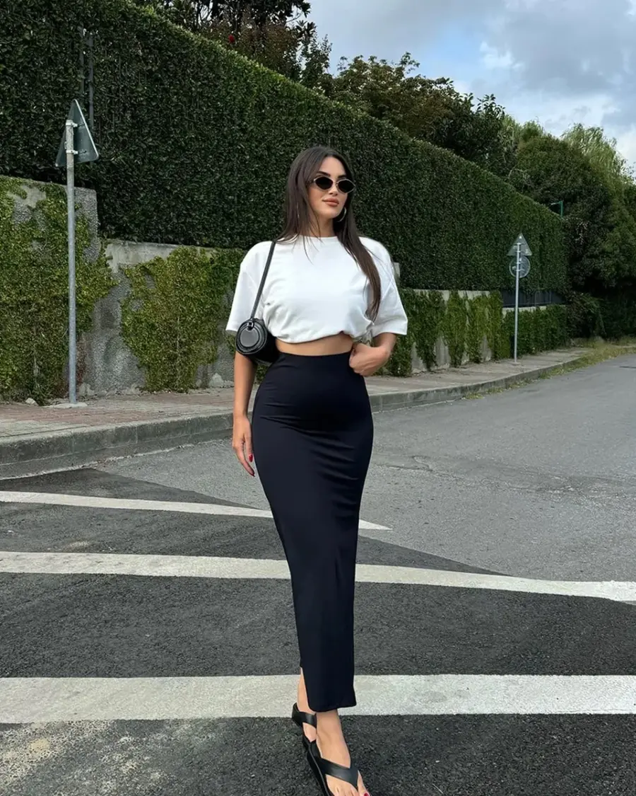 Midi suknja sa prorezom Petra - crna - Slika 2