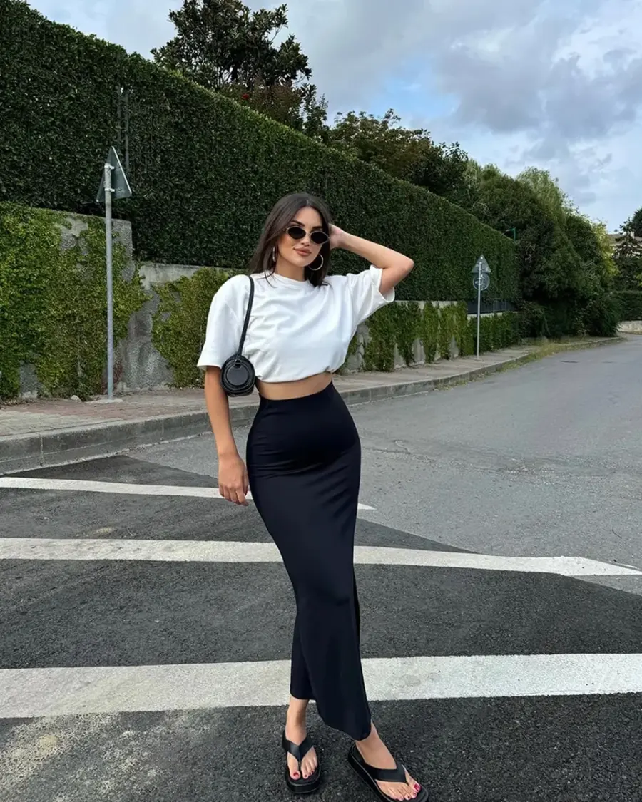 Midi suknja sa prorezom Petra - crna - Slika 3