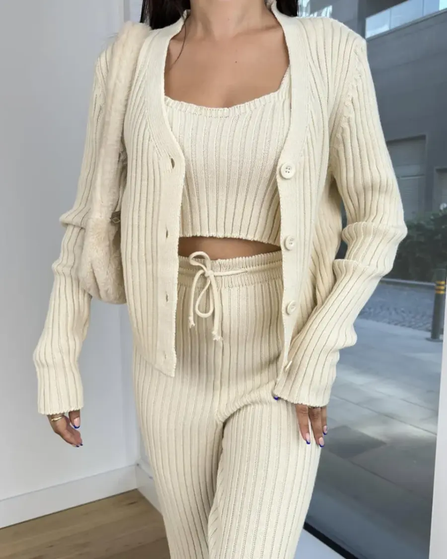 Trodjelni pleteni set Sofiane - cream - Slika 3