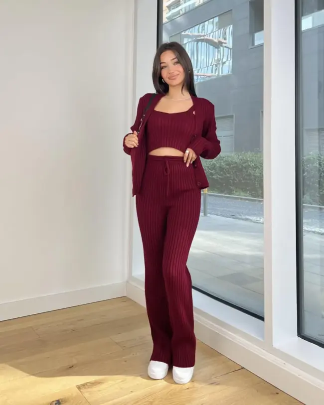 Trodjelni pleteni set Sofiane - bordo