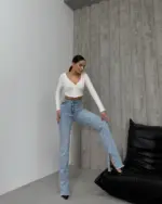 Flare farmerice sa prorezima Bronx - svijetli teksas - Slika 4