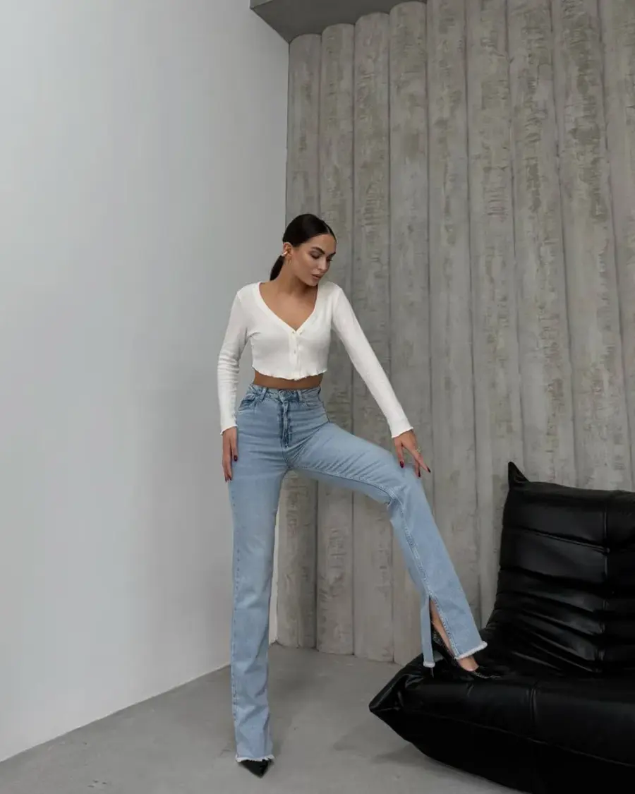 Flare farmerice sa prorezima Bronx - svijetli teksas - Slika 4