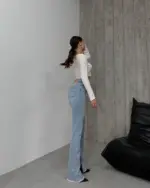 Flare farmerice sa prorezima Bronx - svijetli teksas - Slika 2