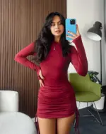 Mini haljina Deva - bordo - Slika 3