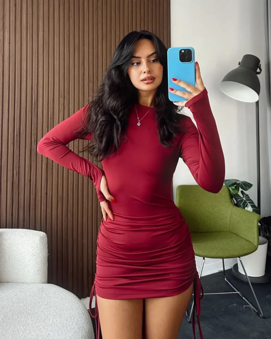 Mini haljina Deva - bordo - Slika 3