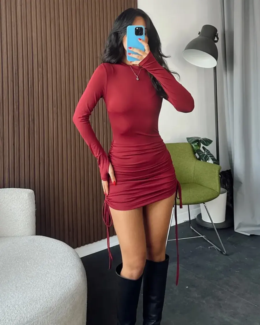 Mini haljina Deva - bordo - Slika 4