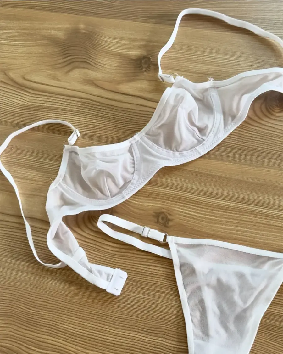 Dvodjelni lingerie set Mesh - bijeli - Slika 3