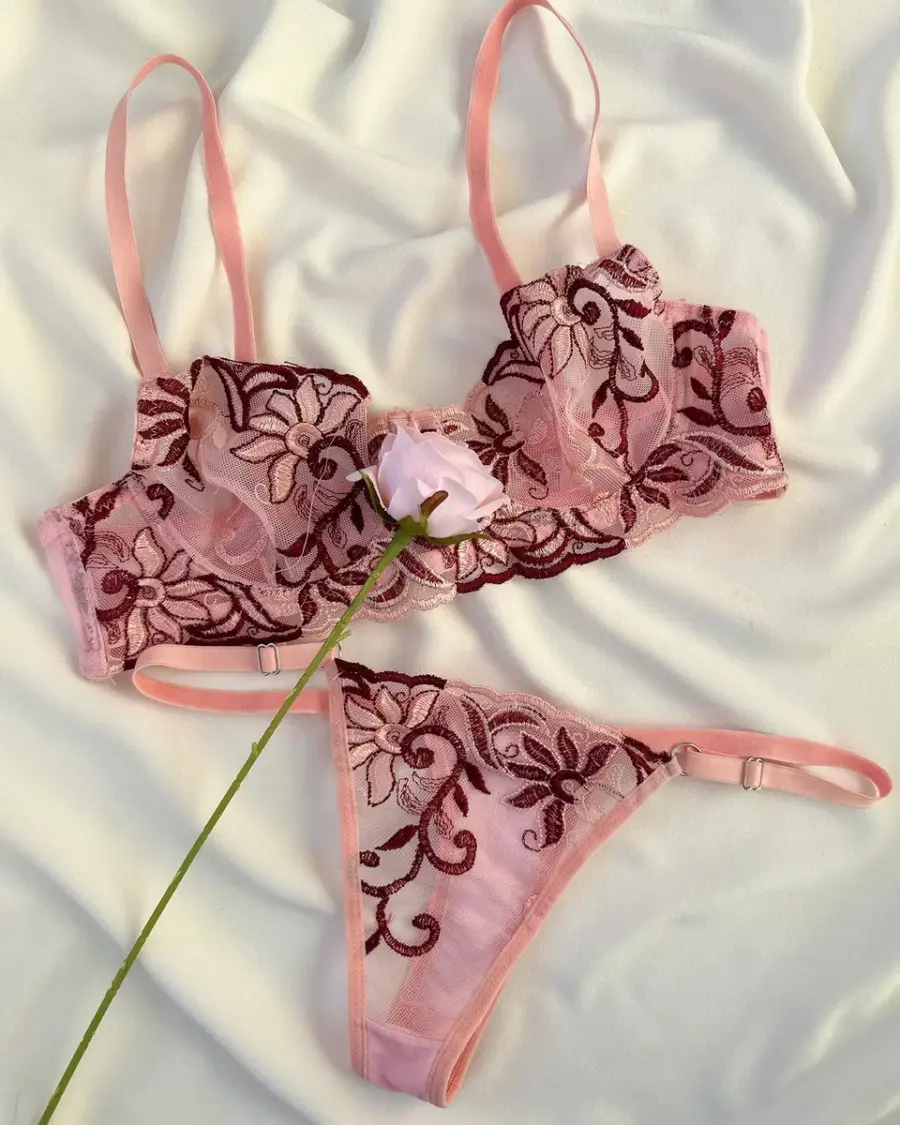 Dvodjelni lingerie set Cleo - rozi - Slika 3