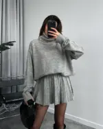 Dvodjelni pleteni set Playa - svijetlo sivi - Slika 2