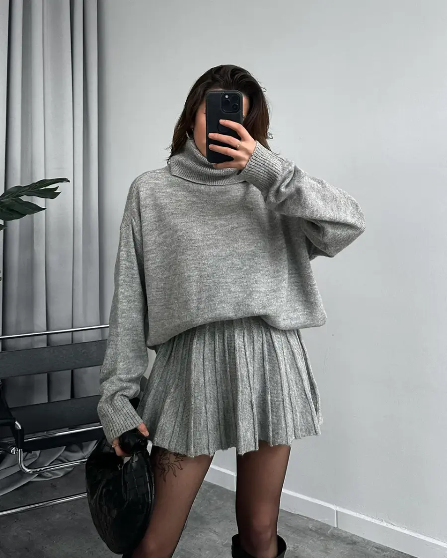 Dvodjelni pleteni set Playa - svijetlo sivi - Slika 2