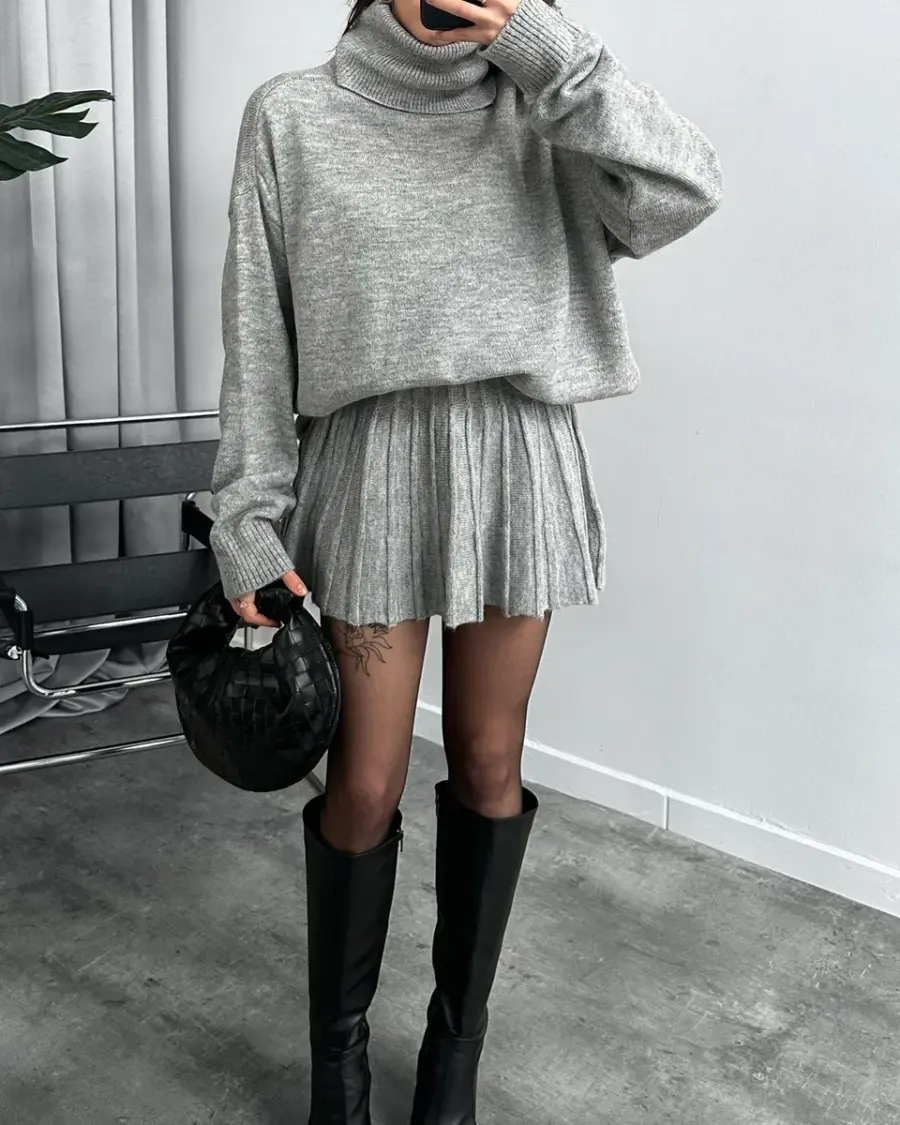 Dvodjelni pleteni set Playa - svijetlo sivi - Slika 4