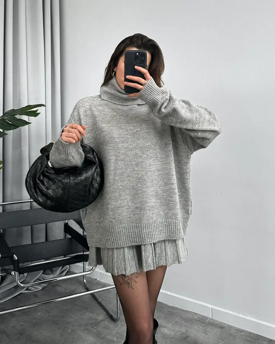 Dvodjelni pleteni set Playa - svijetlo sivi - Slika 3