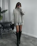 Dvodjelni pleteni set Playa - svijetlo sivi - Slika 5