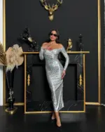 Midi haljina Zayla - metalik siva sa uzorkom - Slika 2