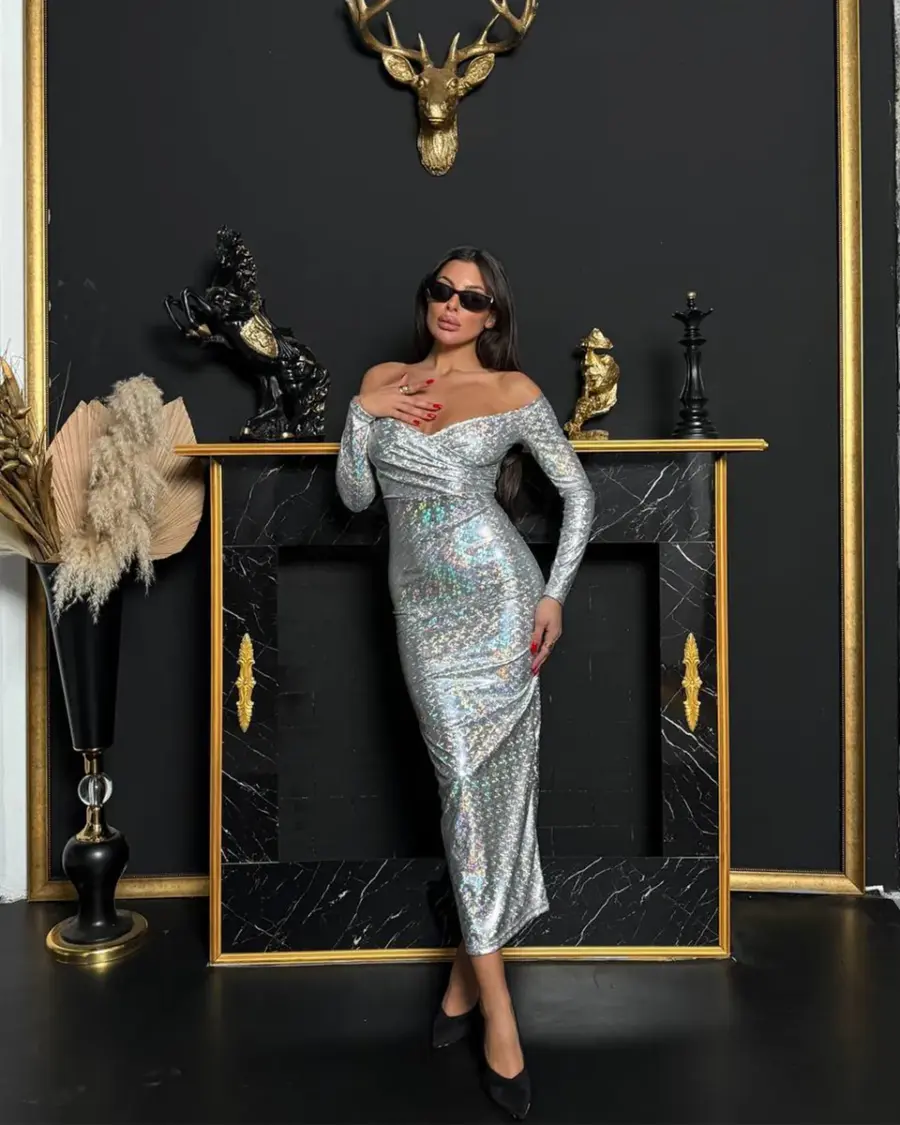 Midi haljina Zayla - metalik siva sa uzorkom - Slika 2