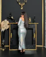 Midi haljina Zayla - metalik siva sa uzorkom - Slika 3