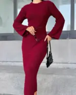 Midi triko haljina Miranda - bordo - Slika 2