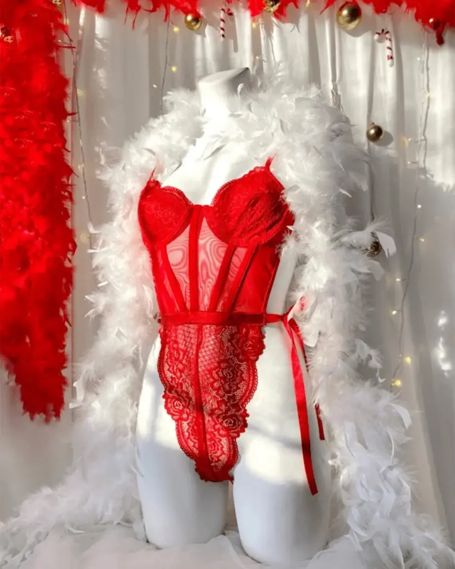 Lingerie body Valencia - crveni - Slika 7