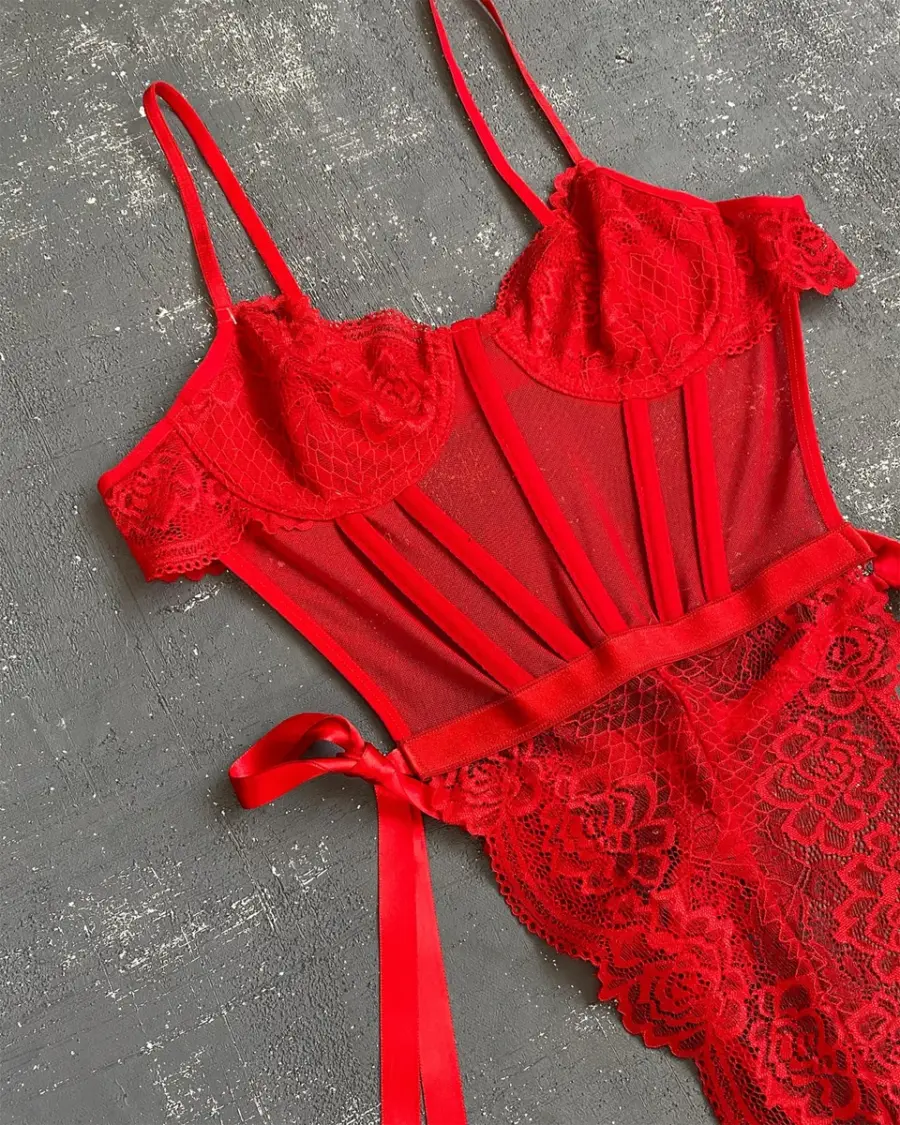 Lingerie body Valencia - crveni - Slika 6