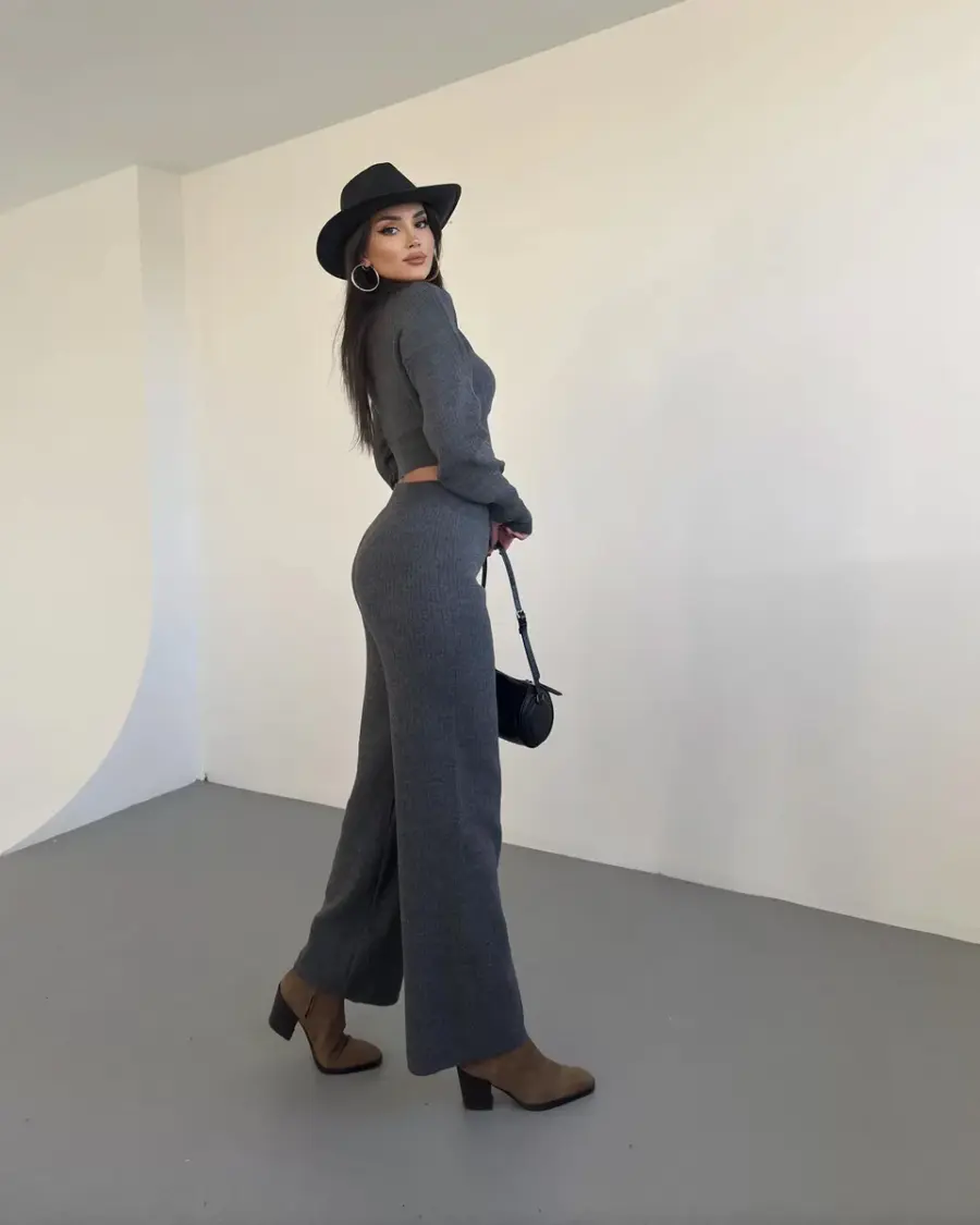 Dvodjelni pleteni set Ania - antracit - Slika 2