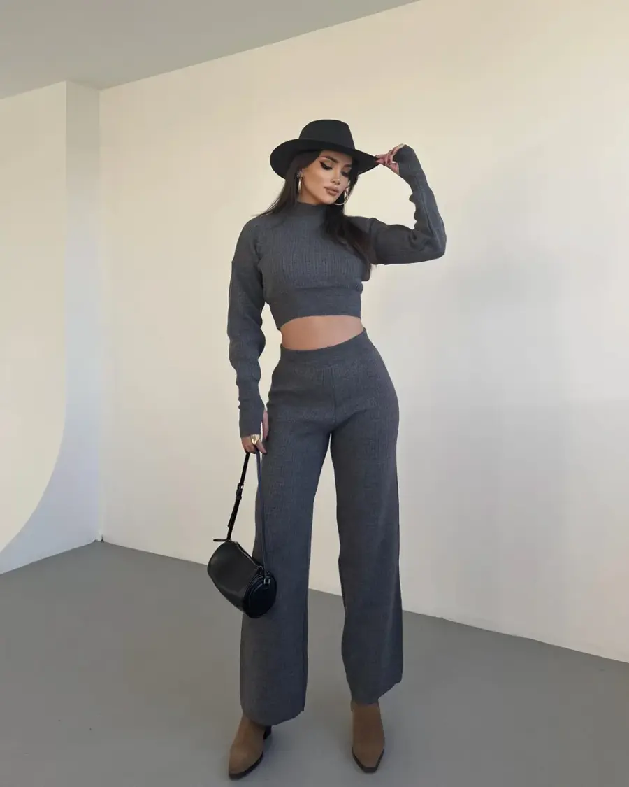 Dvodjelni pleteni set Ania - antracit - Slika 4