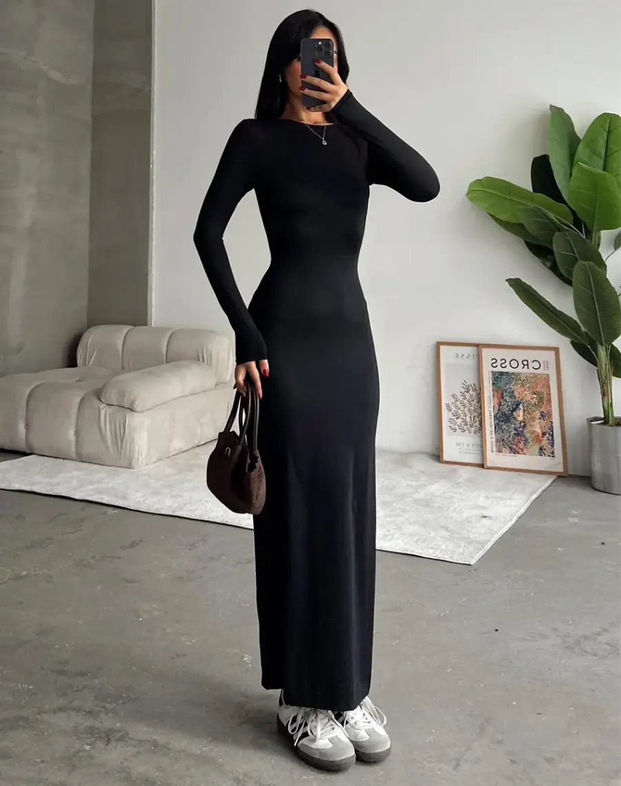 Midi haljina Sara - crna - Slika 4