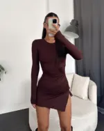 Mini haljina Taesha - smeđa - Slika 3