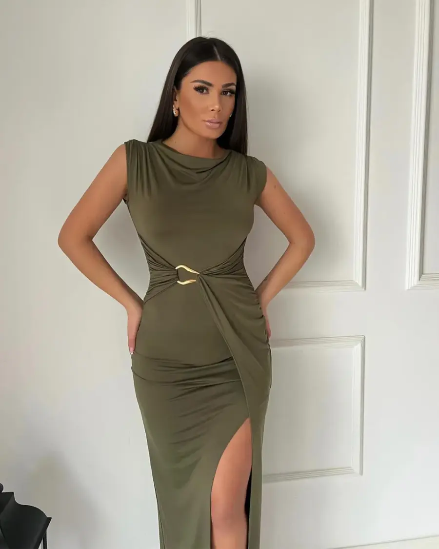 Midi haljina Dion - maslinasta - Slika 2