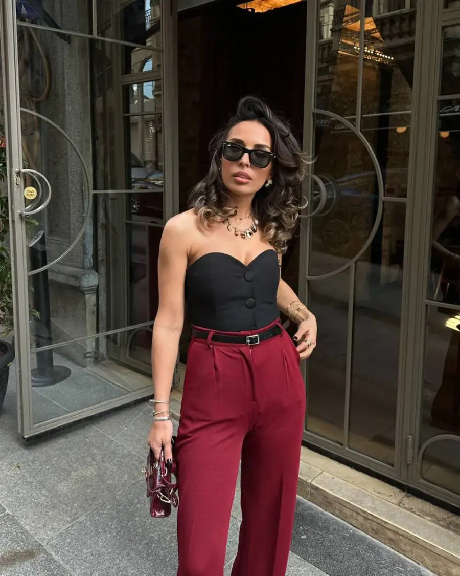 Palazzo hlače Kiraye - bordo - Slika 2