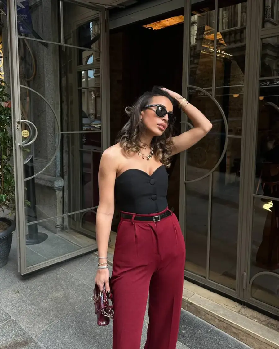 Palazzo hlače Kiraye - bordo - Slika 3