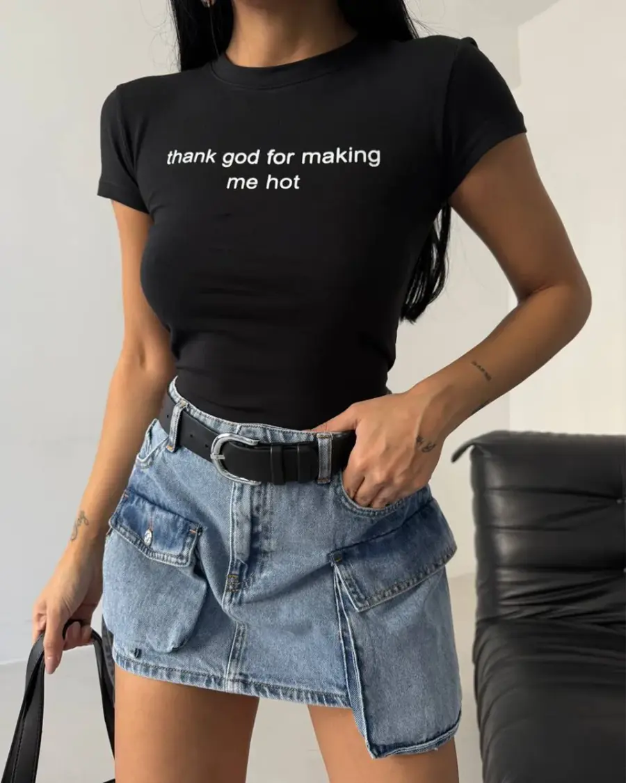 Majica Thank God - crna - Slika 2