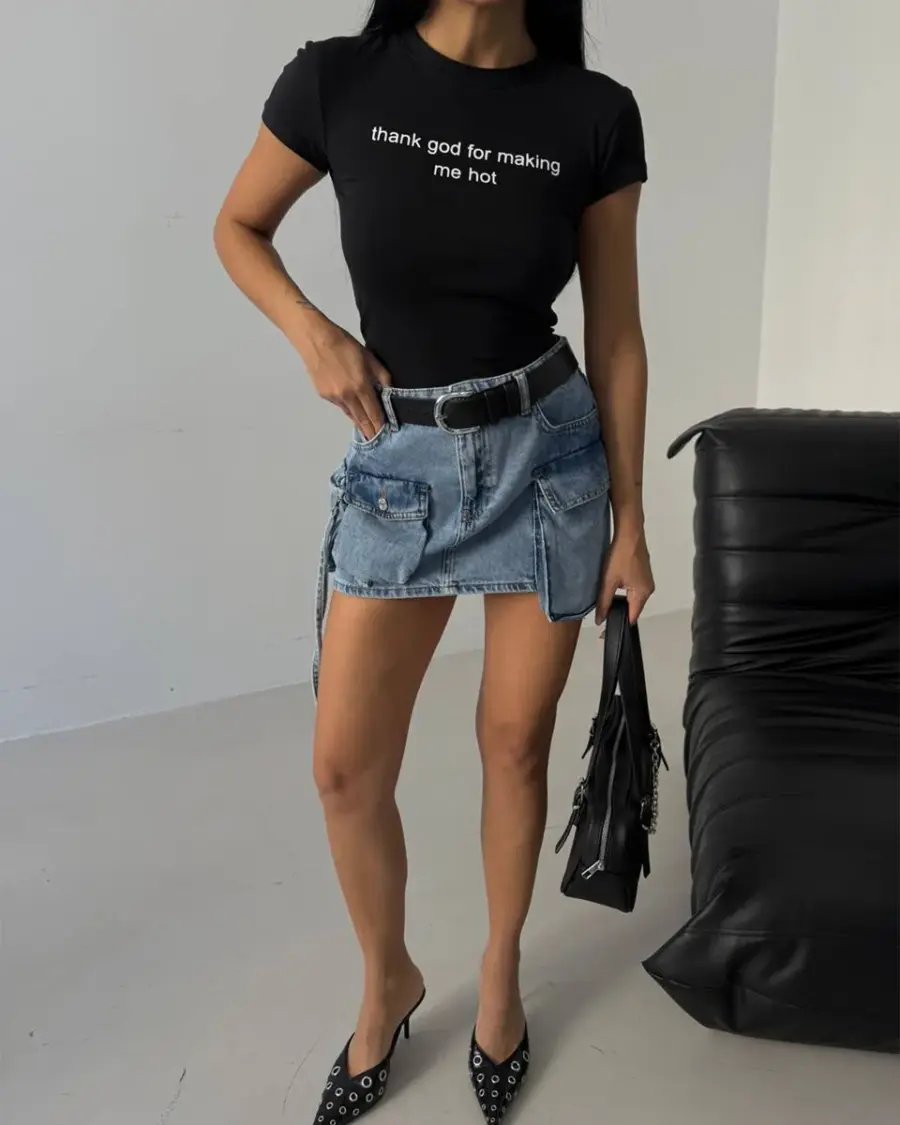 Majica Thank God - crna - Slika 3