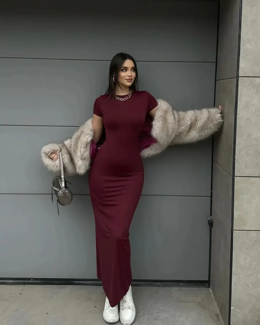 Midi haljina Isla - bordo - Slika 2