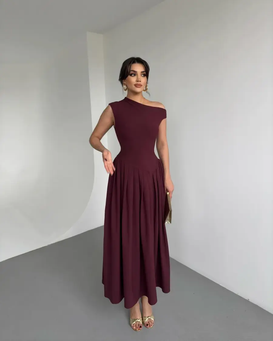 Midi haljina Lohan - bordo - Slika 4