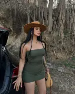 Mini haljina Poppy - maslinasta - Slika 2