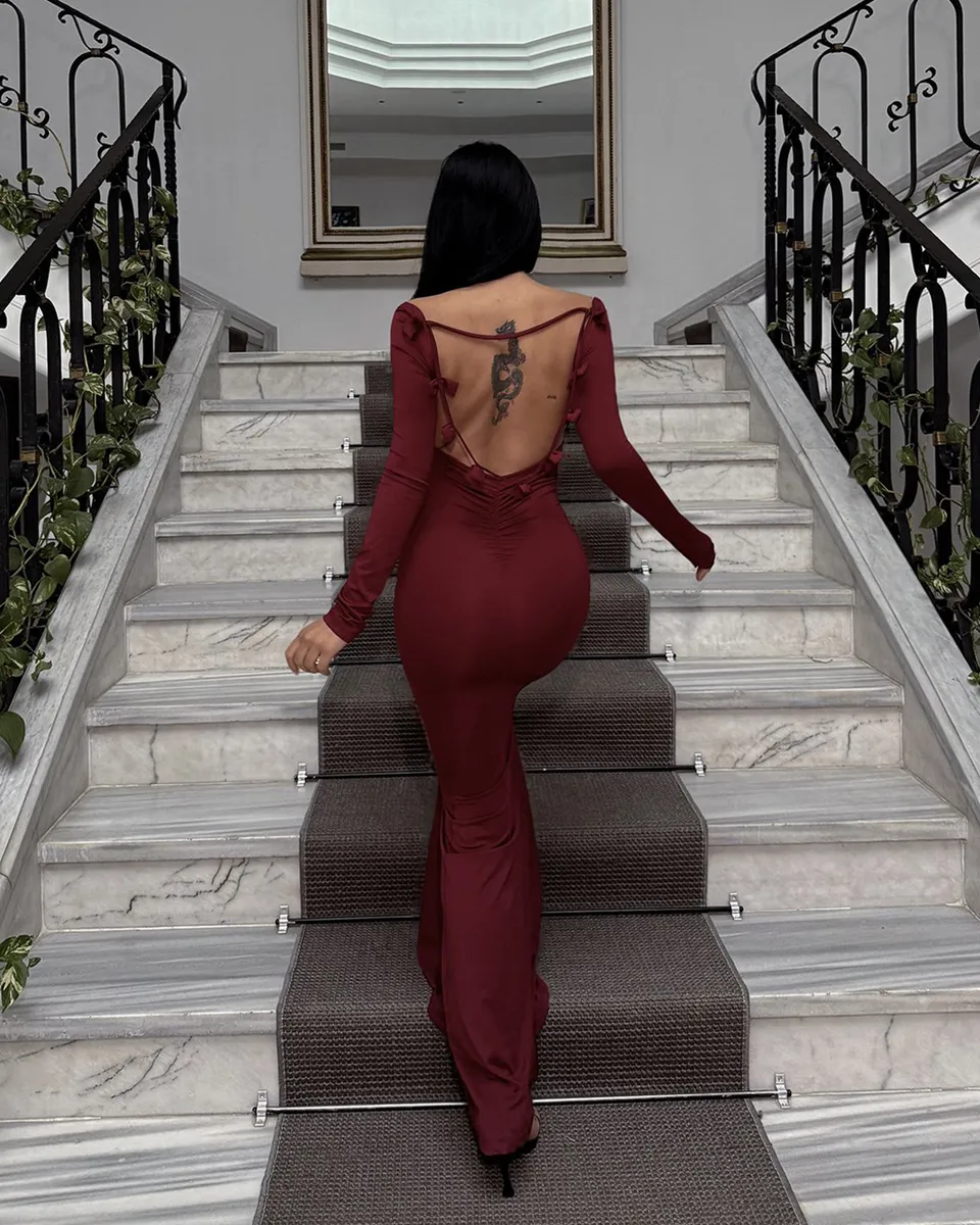 Maxi haljina Paola - bordo - Slika 4