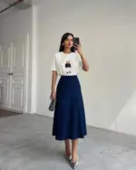 Midi suknja Mindy - tamnoplava - Slika 4